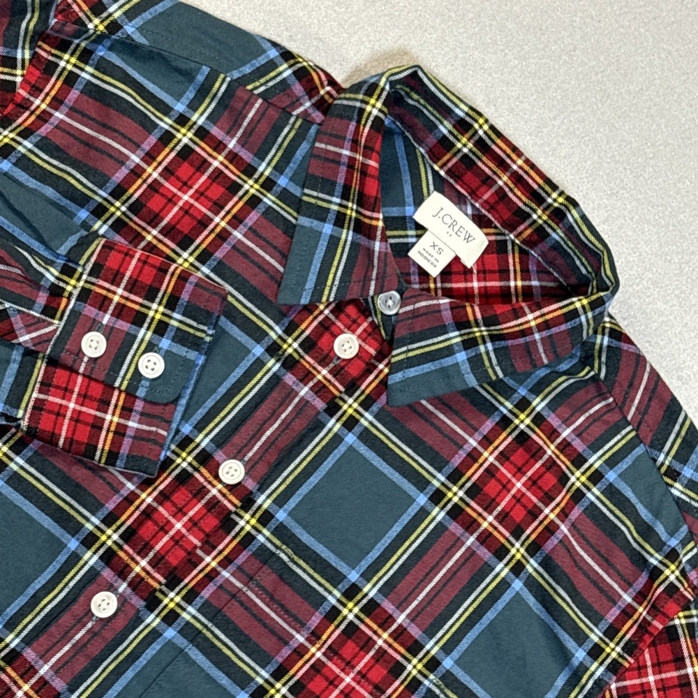 J.CREW‎ Festive Holiday Plaid Flannel Shirt Blouse Womens XS